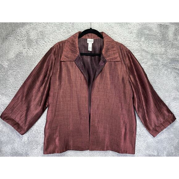 Chico's Open Front Crinkle Jacket Blazer Womens 3 XL Burgundy Brown‎ Classic - Picture 1 of 9